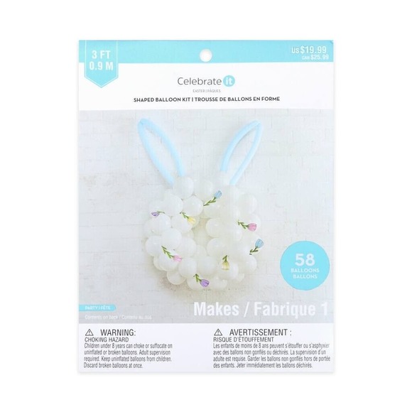 Celebrate It Shaped Balloon Kit 58 Baloons Decorate Bunny Shape White & Blue - Picture 2 of 2